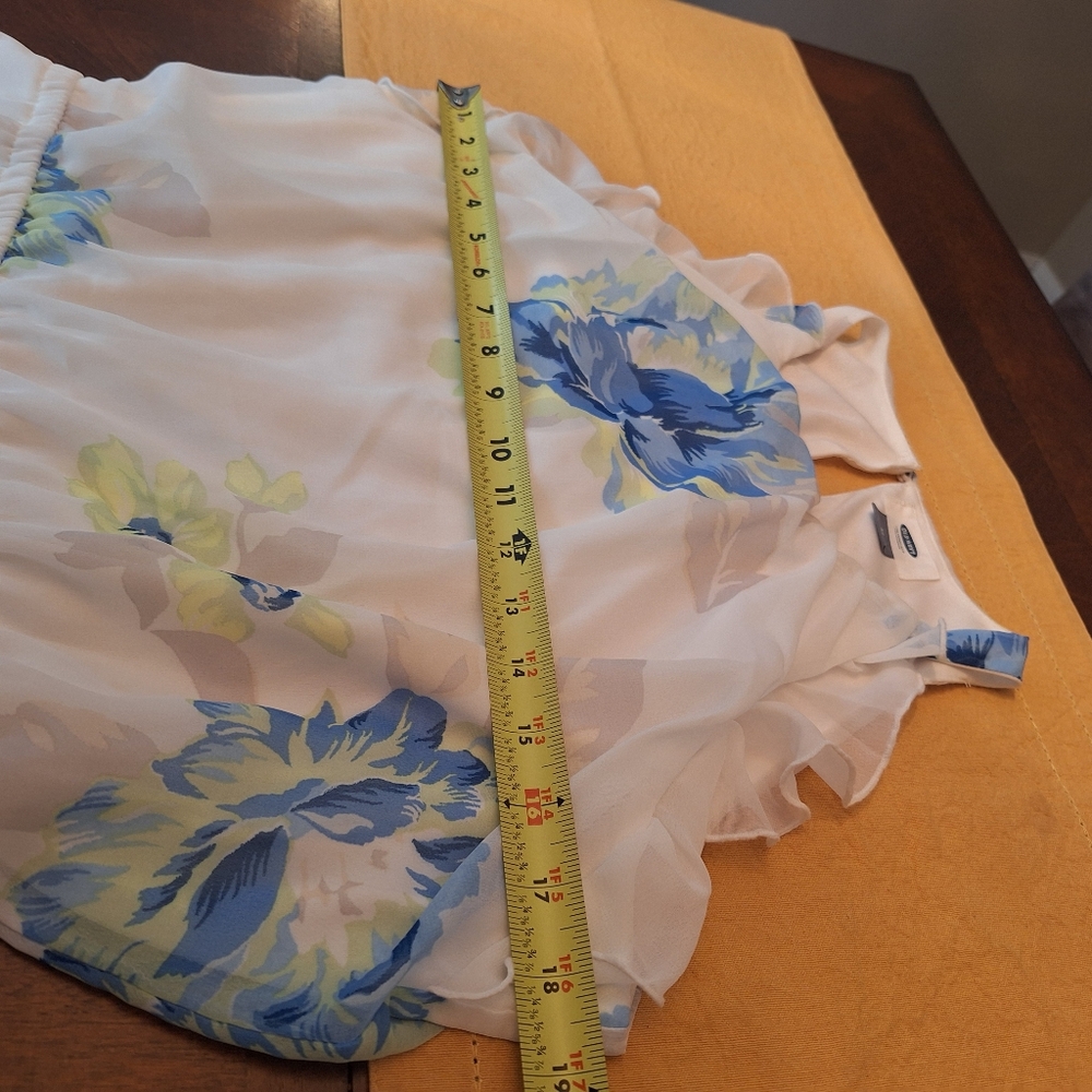 Old Navy White Dress with Blue and Green Floral Pattern Ruffles Mesh Maxi M - Picture 13 of 16